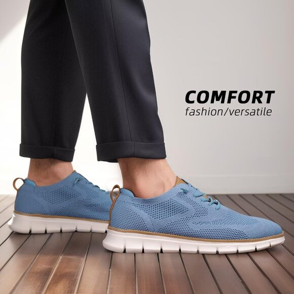 ⚡Men's Light Blue Mesh Casual Walking Business Oxfords Work Lightweight Sneakers - Picture 2 of 7